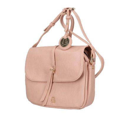 Geanta Casual Dama - Geanta Cross Body de Dama din Piele Ecologica Roz cu Accesorii si Logo Exterior Auriu - Lulu Castagnette BSLLCA2103070