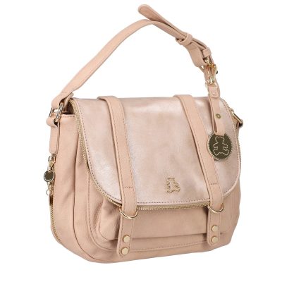 Geanta Casual Dama - Geanta casual crossbody piele ecologica roz textura lucioasa cu trei buzunare laterale Lulu Castagnette BSLLCA2103079