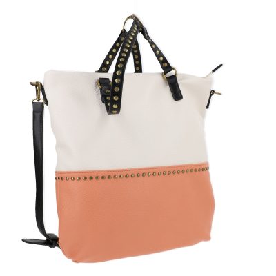 Genti Shopper - Geanta Shopper femei piele ecologica bej orange bretea cu tinte detasabila si ajustibila BSSH210273