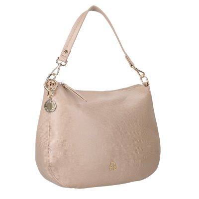 Geanta Casual Dama - Geanta crossbody din piele eco bej textura lucioasa cu buzunar lateral Lulu Castagnette BSLLCA2103116