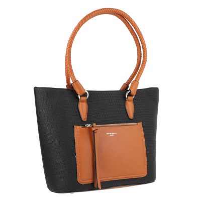 Geanta Casual Dama - Geanta casual de umar femei din piele eco negru maro cu buzunare exterioare David Jones BSDJCA2106010