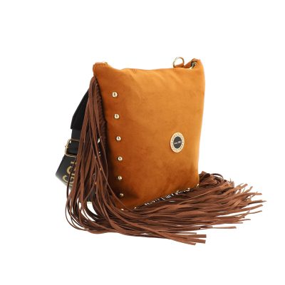 Geanta Casual Dama - Geanta casual dama velur maro caramel cu franjuri si logo exterior Laura Biaggi BS20201165