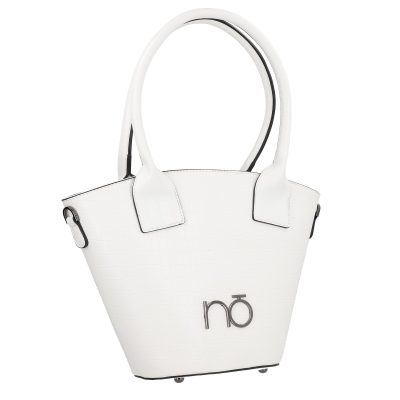 Geanta Casual Dama - Geanta Shopper femei piele eco alba forma trapeza cu logo exterior Nobo BSNO2102130