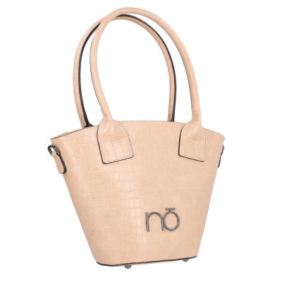 Geanta Casual Dama - Geanta Shopper dama din piele eco alb bej forma trapeza cu logo exterior Nobo BSNO2102131