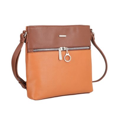 Geanta Casual Dama - Geanta Crossbody piele ecologica doua culori caramel maro cu un compartiment David Jones BSDJCR2108336