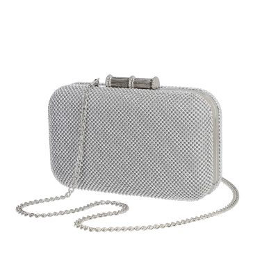 Clutch Argintiu - Geanta dama din material argintiu detalii perla si bretea lant BS4168PO2205018