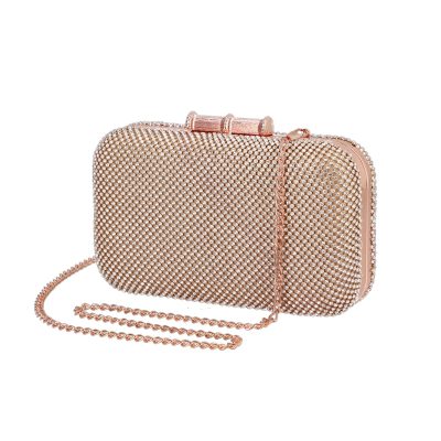 Clutch cu Pietre - Geanta de ocazii femei material sintetic sampanie detalii cristale si inchidere click BS4163PO2205054