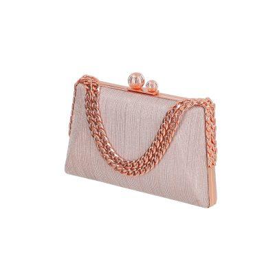 Geanta Clutch Dama - Geanta de evenimente femei din material sampanie cu rama metalica inchidere cu accesoriu Katrina BS5712LK2207032