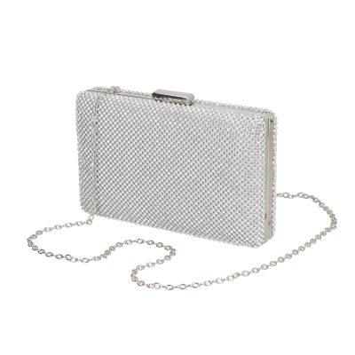 Clutch Argintiu - Geanta de femei din material argintiu model cu cristale inchidere accesoriu metalic Denise BS989HD2207021