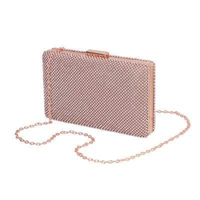 Clutch cu Pietre - Geanta evenimente de femei din material sampanie cu cristale aurii si maner Denise BS989HD2207019