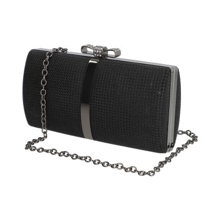 Clutch Negru - Geanta de ocazii femei din material negru cu inchidere tip fundita si bretea lant BS5686PO2205035