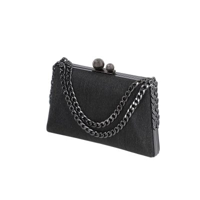 Clutch Negru - Geanta de evenimente din material negru cu rama metalica inchidere cu accesoriu Katrina BS5712LK2207035