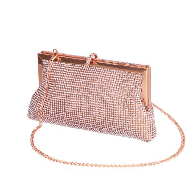 Clutch cu Pietre - Geanta evenimente de dama tip plic material roz sampanie cu cristale si rama metalica interior captusit Olivia BS028V2208103