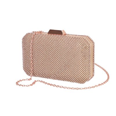 Clutch cu Pietre - Geanta de ocazii dama din material sampanie cu detalii cristale si inchidere click BS994PO2205050