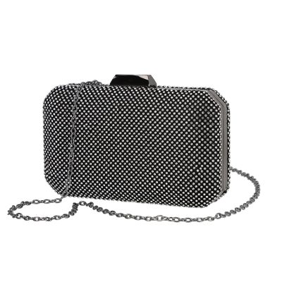 Clutch cu Pietre - Geanta de evenimente femei din material negru cu cristale si lant metalic BS994PO2205024