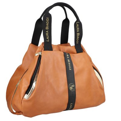 Genti Dama - Geanta Shopper femei piele ecologica maro cu fermoar auriu si buzunare suplimentare Laura Biaggi LBSH975G2108277