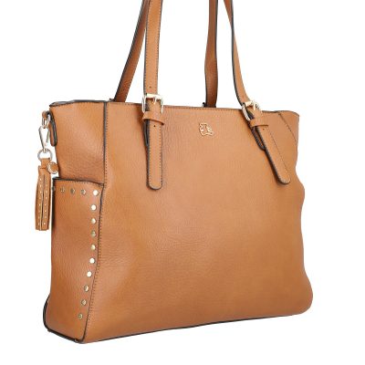 Genti Dama - Geanta Shopper femei din piele eco maro cu elemente metalice si buzunar lung exterior Lulu Castagnette BSLLSH2109077