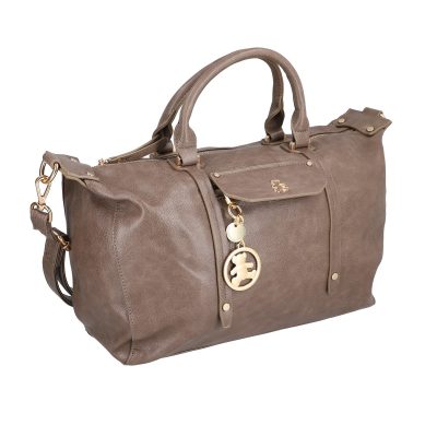 Geanta Casual Dama - Geanta Shopper dama piele eco taupe camel texturata inchidere fermoar manere si bretea Lulu Castagnette BSLLOF2109051