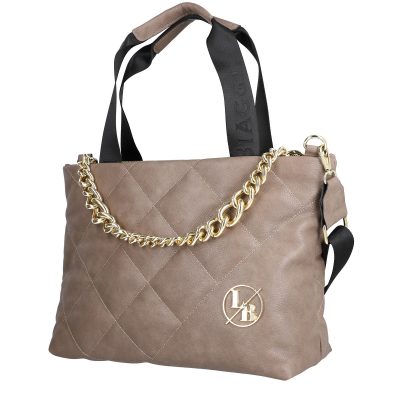 Geanta Taupe - Geanta Shopper dama piele eco taupe matlasata cu accesoriu metalic si lant Laura Biaggi LBSH245E2109023