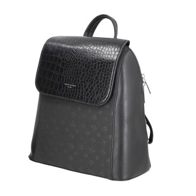 Geanta Neagra - Rucsac damă piele ecologică negru închidere cu fermoar și capsă magnetică David Jones BS6863RU2209130