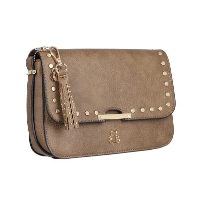 Geanta Mica - Poseta casual de dama piele eco taupe cu elemente metalice si doua compartimente Lulu Castagnette BSLLPO2109073