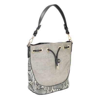 Geanta Casual Dama - Geantă casual damă piele ecologică gri cu închidere tip sac cu șnur și bretea de umăr David Jones BS6537TS2209156