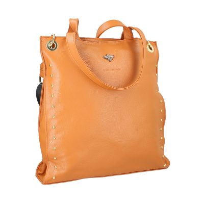 Geanta Maro - Geanta shopper femei piele ecologica maro cu capse laterale accesoriu metalic si bretele Laura Biaggi BS270R2208302