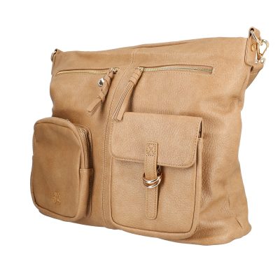 Geanta de Mana - Geanta shopper dama piele eco taupe buzunare exterioare accesorii metalice si bretea Lulu Castagnette BSLLSH2208036