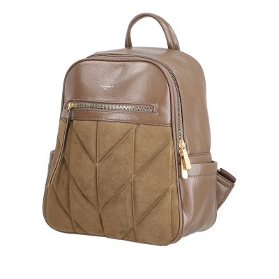 Geanta Taupe - Rucsac femei piele ecologică taupe închidere cu fermoar și buzunar frontal David Jones BS6856RU2209126