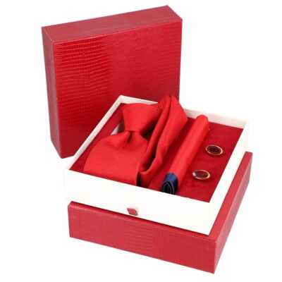 Cadouri Barbati - Set elegant pentru Bărbați Cravată Batistă Butoni cutie roșie BSMS2PC2210684