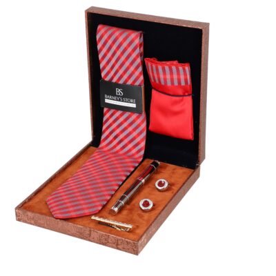 Cadouri Barbati - Set elegant pentru Bărbați Cravată Batistă Instrument de scris Butoni Ac cutie maro BSMS1PC2210513