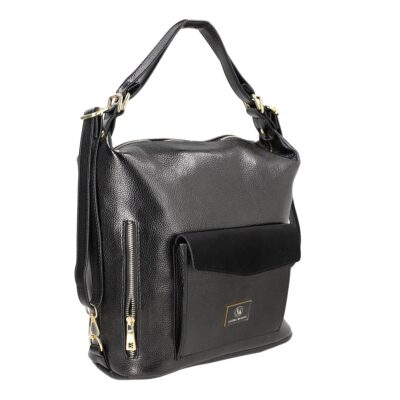 Geanta Casual Dama - Geantă Shopper tip rucsac negru cu buzunar frontal Laura Biaggi BS50JS2211301