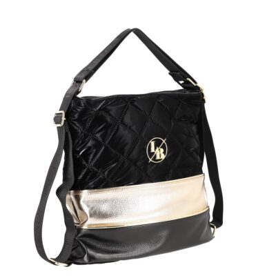 Geanta Casual Dama - Geantă Shopper tip rucsac negru cu auriu cu buzunar frontal Laura Biaggi LBTR322SH2211304