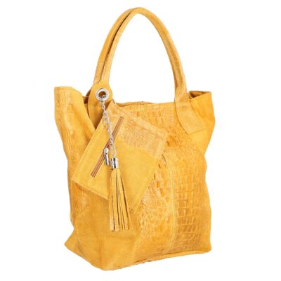 Geanta de Mana - Geanta Galbena Piele Naturala Shopper, Breloc cu Buzunar - Laura Biaggi BS0201SH2301005