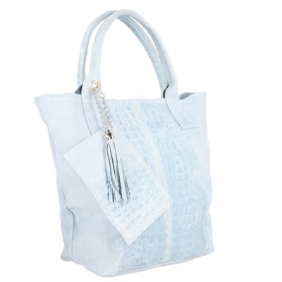 Geanta de Mana - Geanta Albastra Piele Naturala Shopper, Breloc cu Buzunar - Laura Biaggi BS0201SH2301008