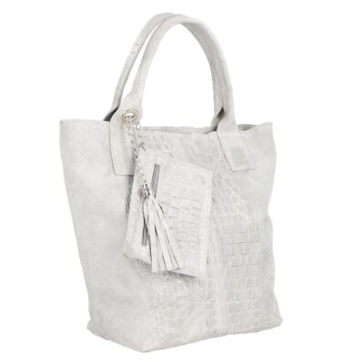 Geanta de Mana - Geanta Gri Piele Naturala Shopper, Breloc cu Buzunar - Laura Biaggi BS0201SH2301006