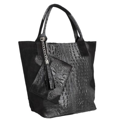 Geanta de Mana - Geanta Dama Piele Naturala Neagra Shopper, Breloc cu Buzunar - Laura Biaggi BS0201SH2301007