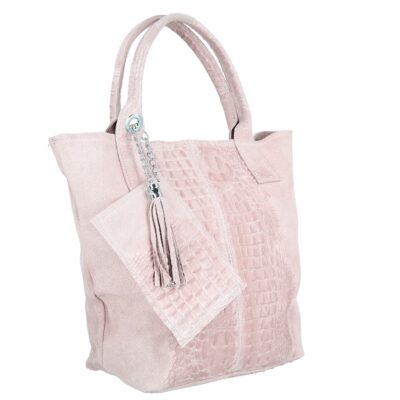 Geanta de Mana - Geanta Dama de Piele Naturala Shopper Roz, Breloc cu Buzunar - Laura Biaggi BS0201SH2303023