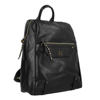 Geanta Bej - Rucsac Dama Negru Piele Eco cu Buzunar Frontal - Lulu Castagnette BS2334RU2302023