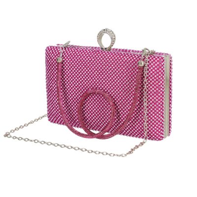 Clutch cu Pietre - Geanta de dama din material sintetic fuchsia model zale cu cristale inchidere accesoriu metalic BS8080Z2304019