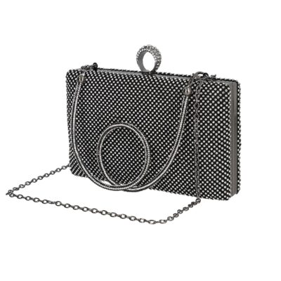 Clutch cu Pietre - Geanta de dama din material sintetic negru model zale cu cristale inchidere accesoriu metalic BS8080Z2304020