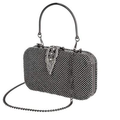 Clutch Negru - Geanta de evenimente material sintetic cu cristale și rama metalica negru BS4164V2304001