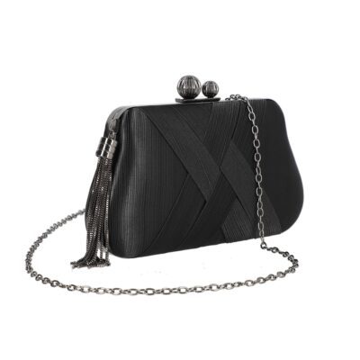 Clutch Negru - Geanta evenimente de dama din material sintetic negru inchidere cu accesoriu metalic BS002CHM2304013